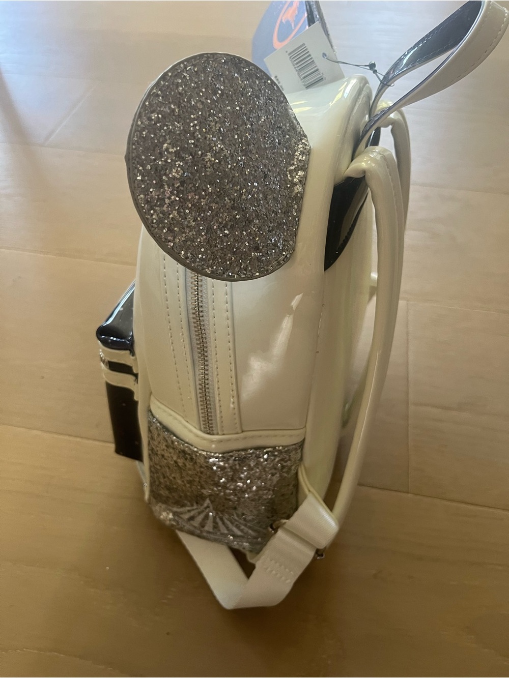 Loungefly White and Silver Mickey Ear Mini Backpack with Galaxy Pocket - Picture 6 of 14